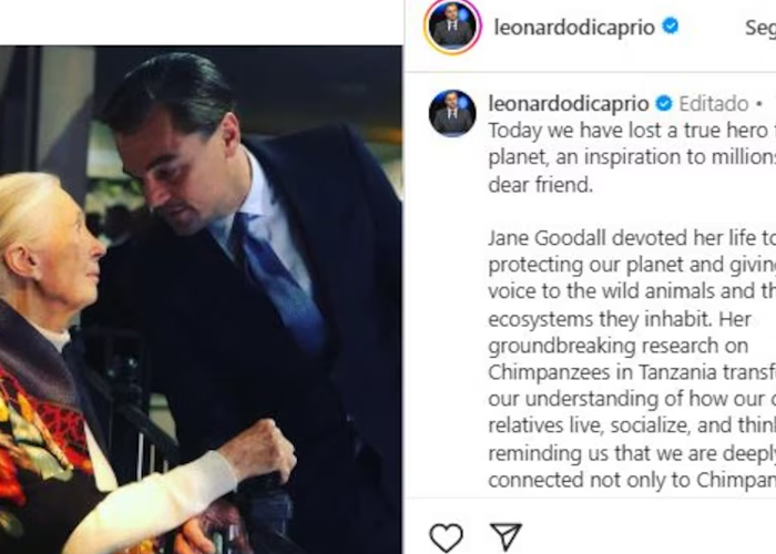 Foto: Leonardo DiCaprio despide a Jane Goodall /cortesía