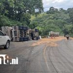 Camión que transportaba material de broza se da vuelta en la cuesta de La Ponzoña Foto: Vuelco de camión en la cuesta La Ponzoña, Río Blanco / TN8