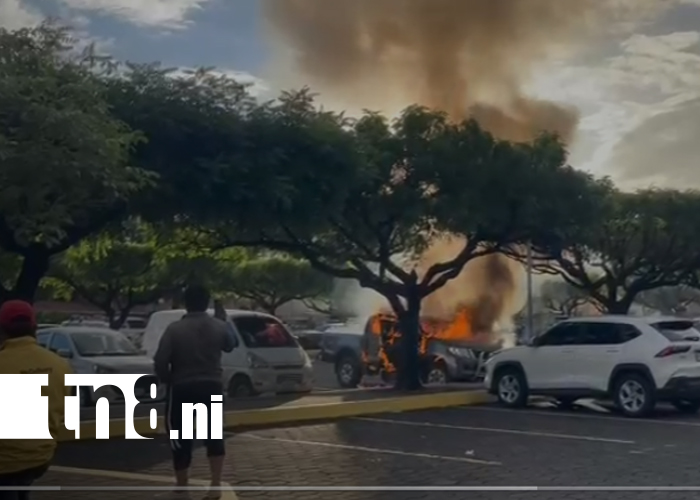 Foto: ¡Alerta en Plaza España! Camioneta se consume en llamas/TN8