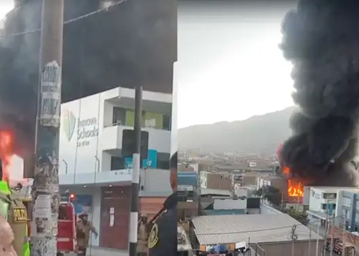 Foto: Voraz incendio consume una fábrica en Perú /Cortesía