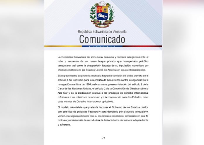 Foto: Venezuela denuncia secuestro de buque petrolero y desaparición de tripulación/Cortesía