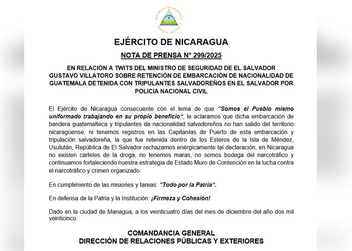 Foto: Ejército de Nicaragua reafirma compromiso con la seguridad nacional/TN8
