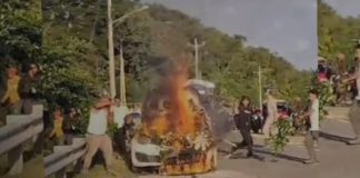 Foto: Incendio de vehículo genera tensión en la Carretera Vieja a León/TN8