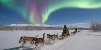 Foto: Un paseo en trineo bajo una aurora boreal conquista las redes en Alaska/ IA
