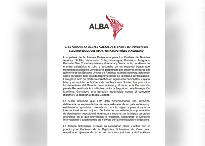 Foto: Países del ALBA condenan secuestro de buque petrolero venezolano por EE. UU./Cortesía