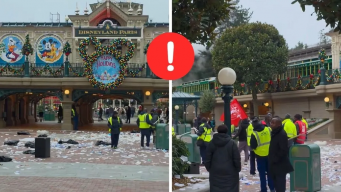 Foto: La protesta laboral dejó basura acumulada en varias áreas de Disneyland París/Cortesía