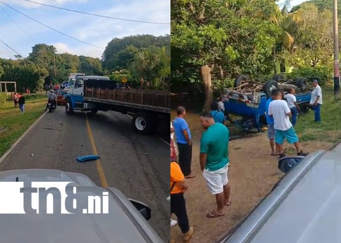 Foto: Choque en la carretera de El Crucero deja un camioncito volcado /TN8