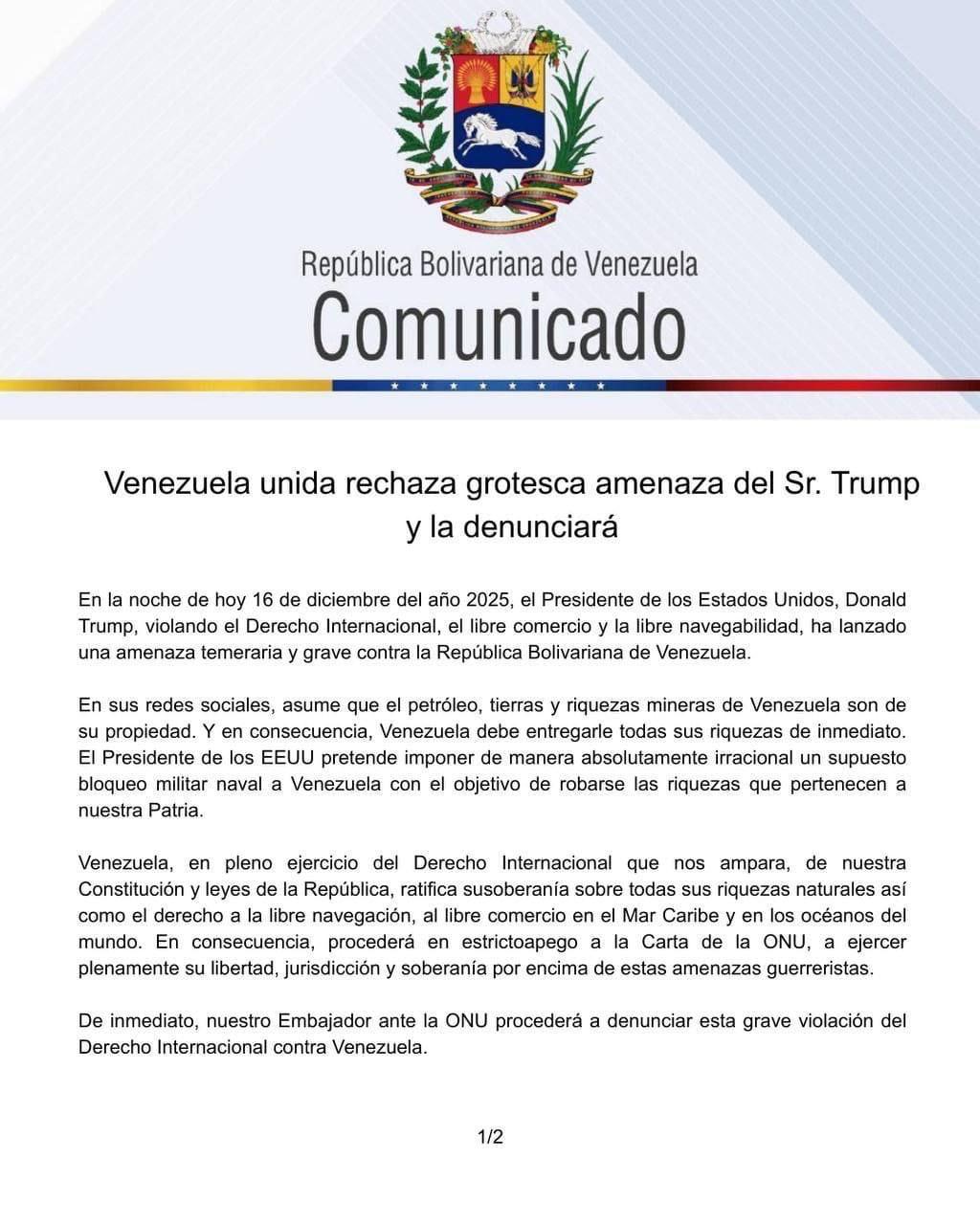 Foto: Venezuela responde a Trump: “No entregaremos nuestras riquezas”/Cortesia