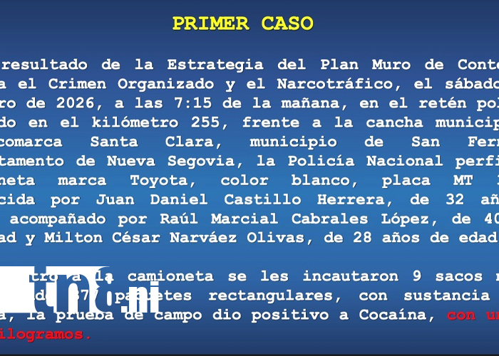 Foto: La Policía Nacional frena el narcotráfico en Nicaragua /TN8