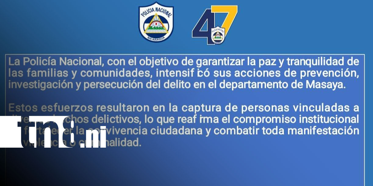 Foto: Masaya: Policía reporta capturas y refuerza seguridad/ TN8
