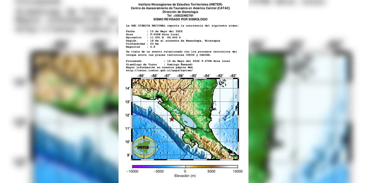 Foto: Sismo de 4.8 sacude costas del Pacífico de Nicaragua/Cortesía