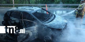 Foto: Vehículo se incendia en Carretera Sur y Biblia permanece intacta entre los restos/TN8