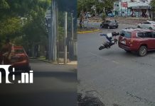 ¿Taxi o asiento VIP al peligro? Captan a hombre viajando en el baúl de un vehículo Foto: Managua: riesgo vial, pasajero en baúl y choque en Carlos Marx/TN8
