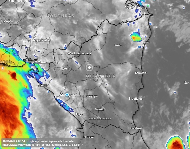 Foto: Mapa de clima en Nicaragua según Windy.com