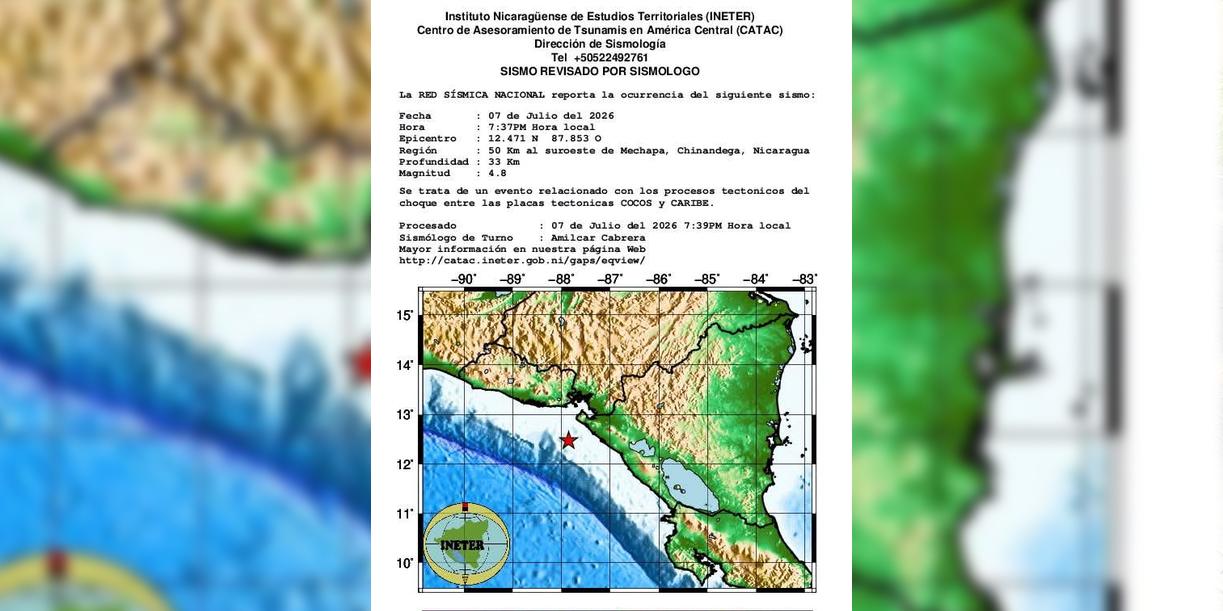 Foto: Sismo de 4.8 sorprende frente a las costas de Chinandega/Cortesía