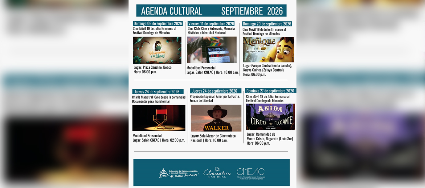 Foto: Cinemateca Nacional presenta agenda cultural de septiembre 2026/Cortesía