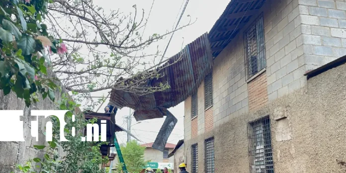 Foto: Techo sale volando por fuertes vientos en León /TN8