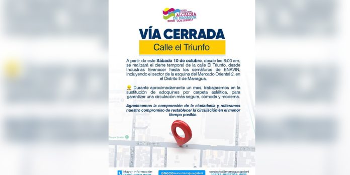 1 Foto: ¡Atención Managua! Anuncian cierre de la calle El Triunfo por obras de asfaltado/TN8