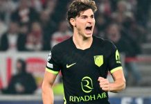 Julián Álvarez rompe sequía de 174 días y el Atlético empata 1-1 en Stuttgart Foto: Julián Álvarez disputa un balón durante el partido entre Stuttgart y Atlético de Madrid/Cortesía