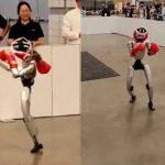 ¡Karatazo robótico! Robot humanoide patea a dron durante una convención(VIDEO) Foto: VIDEO: Robot humanoide patea a dron saltarín/Cortesía