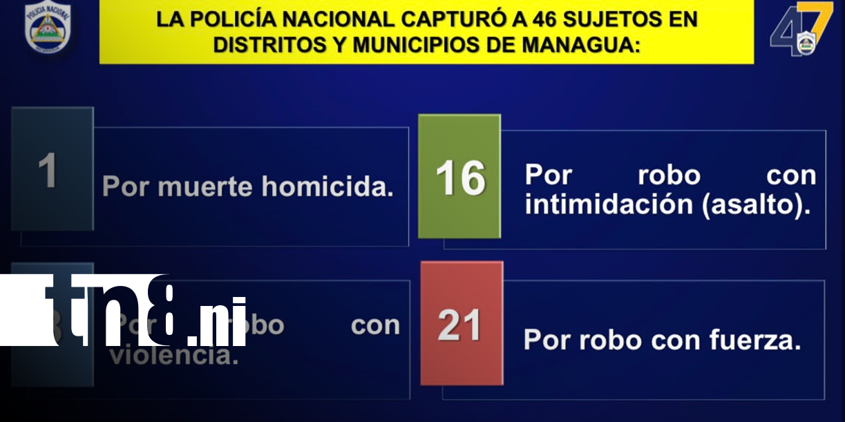 Foto: Policía captura a 98 personas por distintos delitos en una semana/TN8