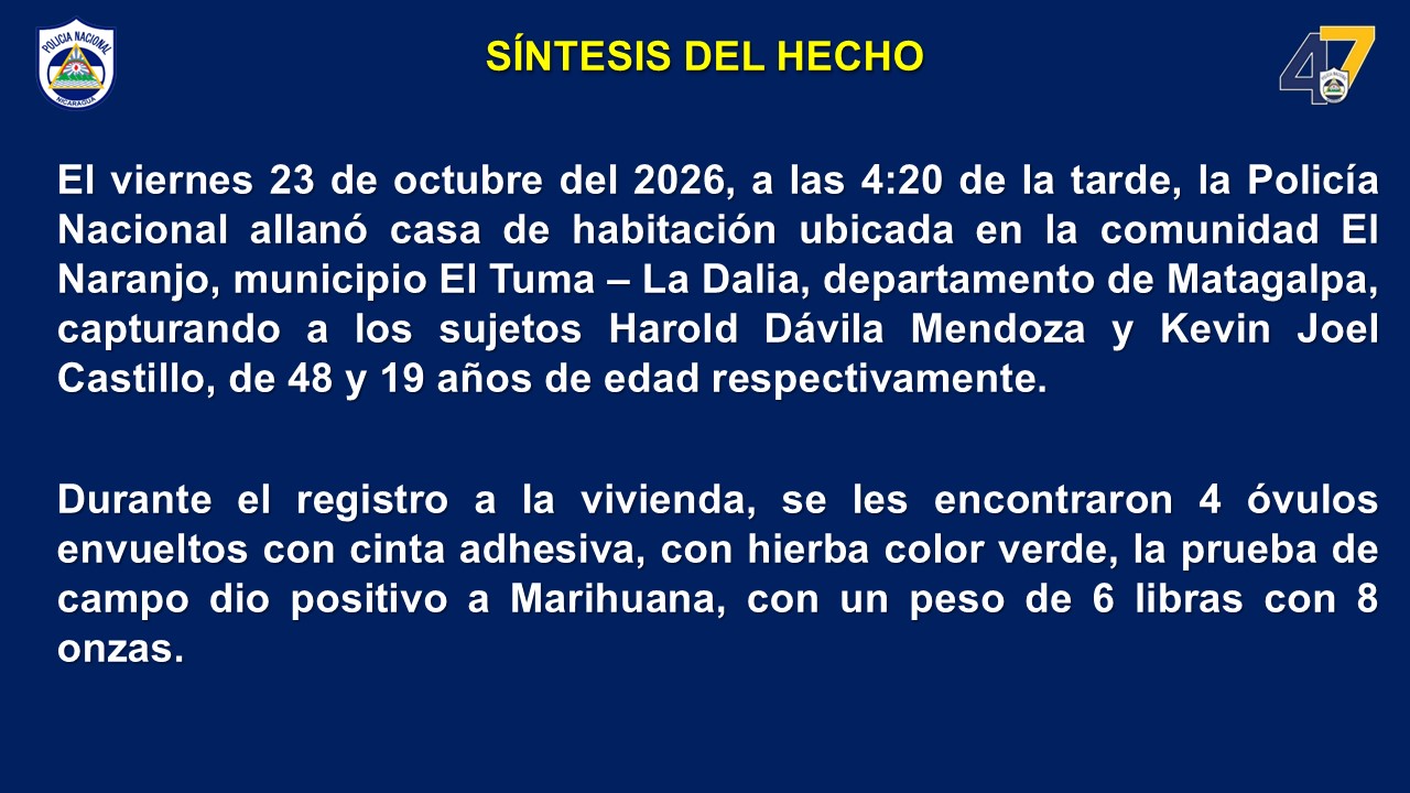 oto: Capturan a sujetos con libras de marihuana en Matagalpa / TN8